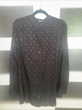 Joelle Collection “Oakberry” Black Lace Button-Front Blouse
